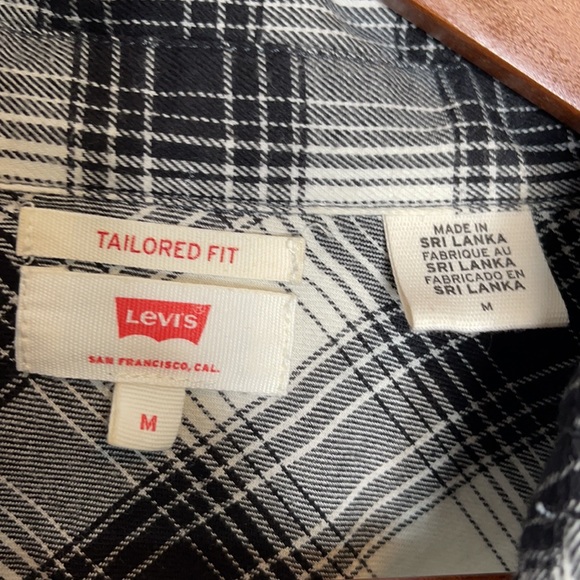 Levi’s black & white pearl snap “Tailored Fit” flannel long sleeve shirt Size M - Picture 7 of 13